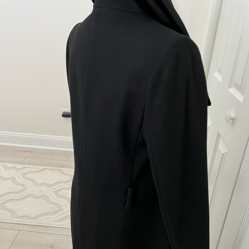 Elegant Black Button-Up Wool / Laine Coat with belt. Size XXS - Picture 5 of 11